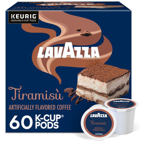 Lavazza Tiramisù K-Cup box with premium Arabica beans ready for Keurig