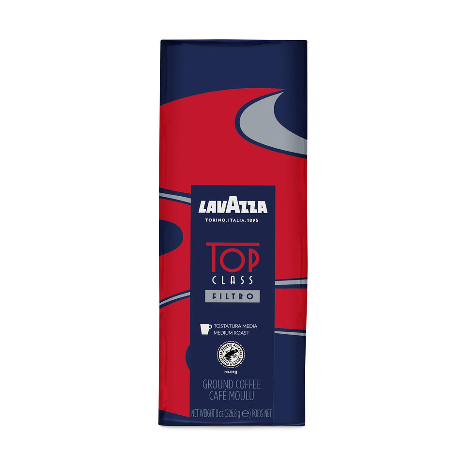Lavazza Top Class filter ground coffee 8oz bag for drip brewing.
