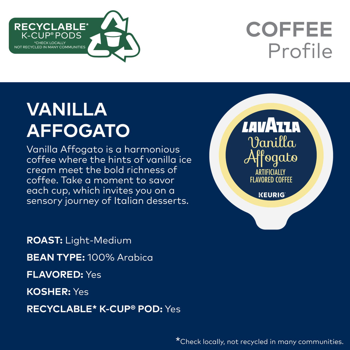 Lavazza Vanilla Affogato 100 percent Arabica beans signal premium flavor