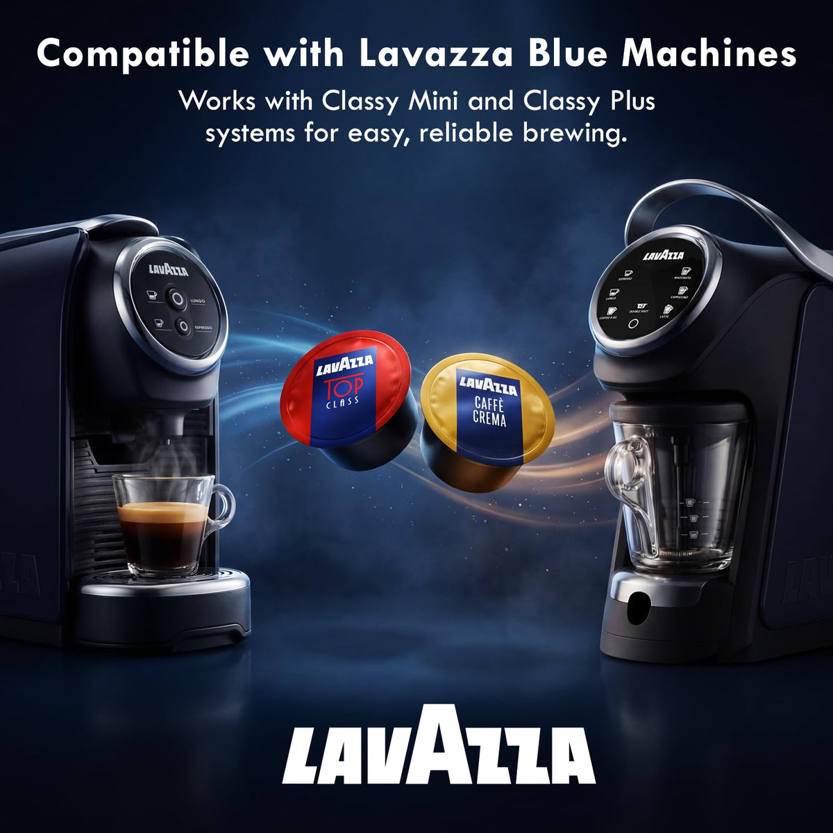 Box shows Lavazza variety pack with 100 capsules for gifting.