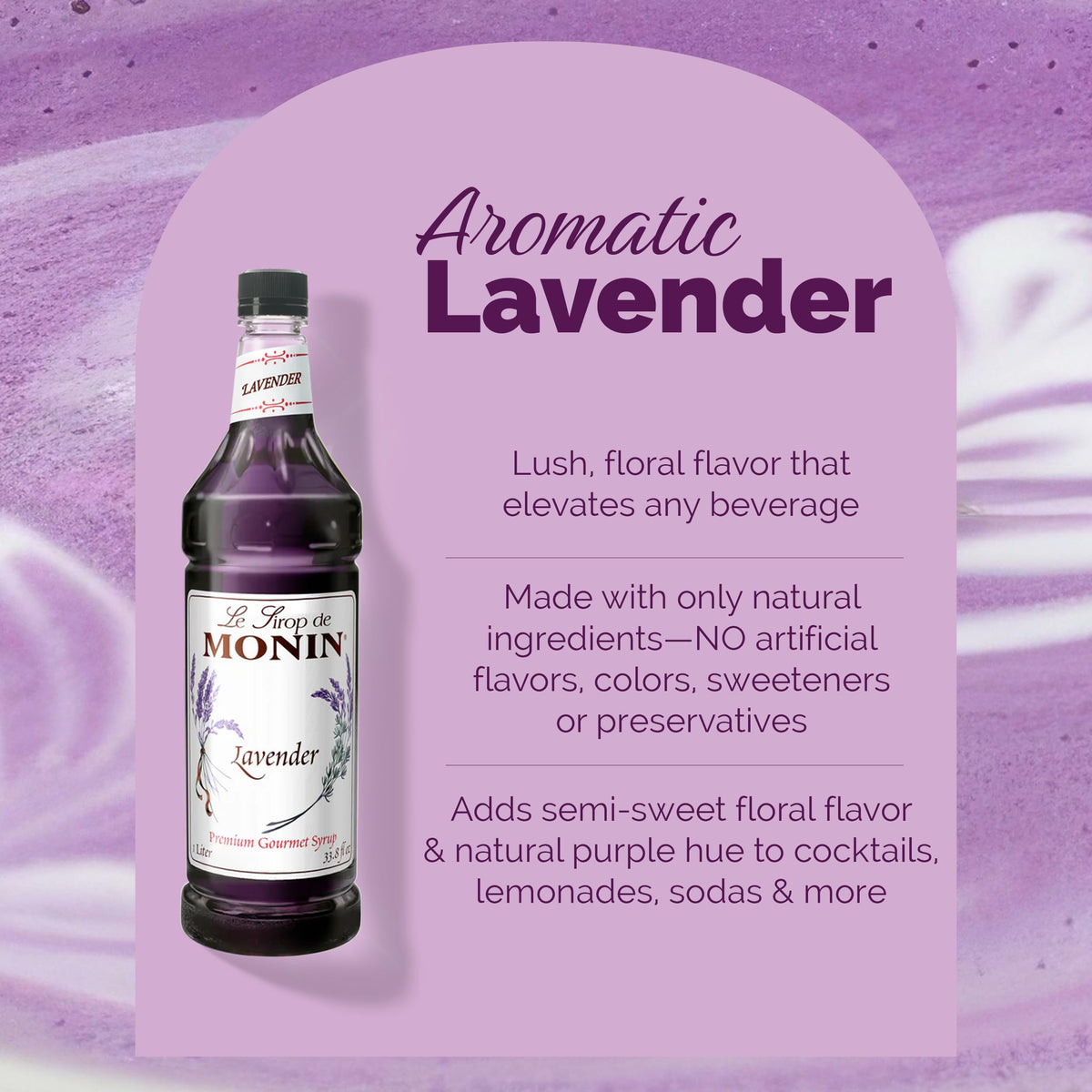 Pouring Monin Lavender Syrup into a glass for a cocktail.