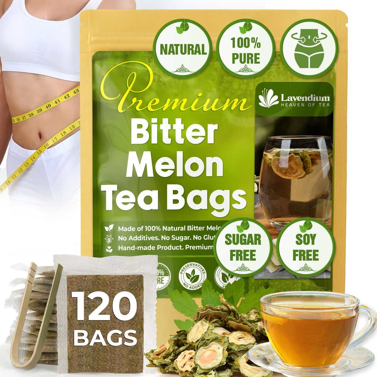 Lavendium bitter melon tea bags in eco-friendly packaging for a pure brew.