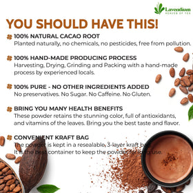 Lavendium cacao powder on a labeled ingredient panel reinforces no additives claim.