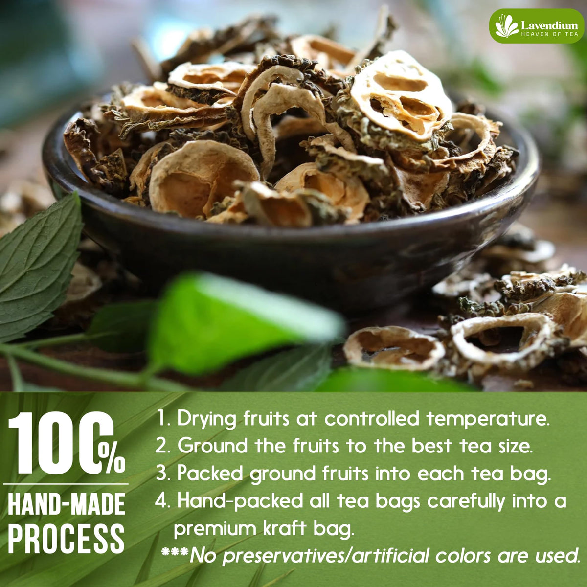 Lavendium caffeine-free tea offers a calm, caffeine-free option.