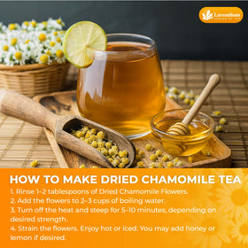 Lavendium hand-processed chamomile flowers, free from additives and preservatives.