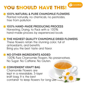Lavendium chamomile flowers packaging jar preserving freshness.