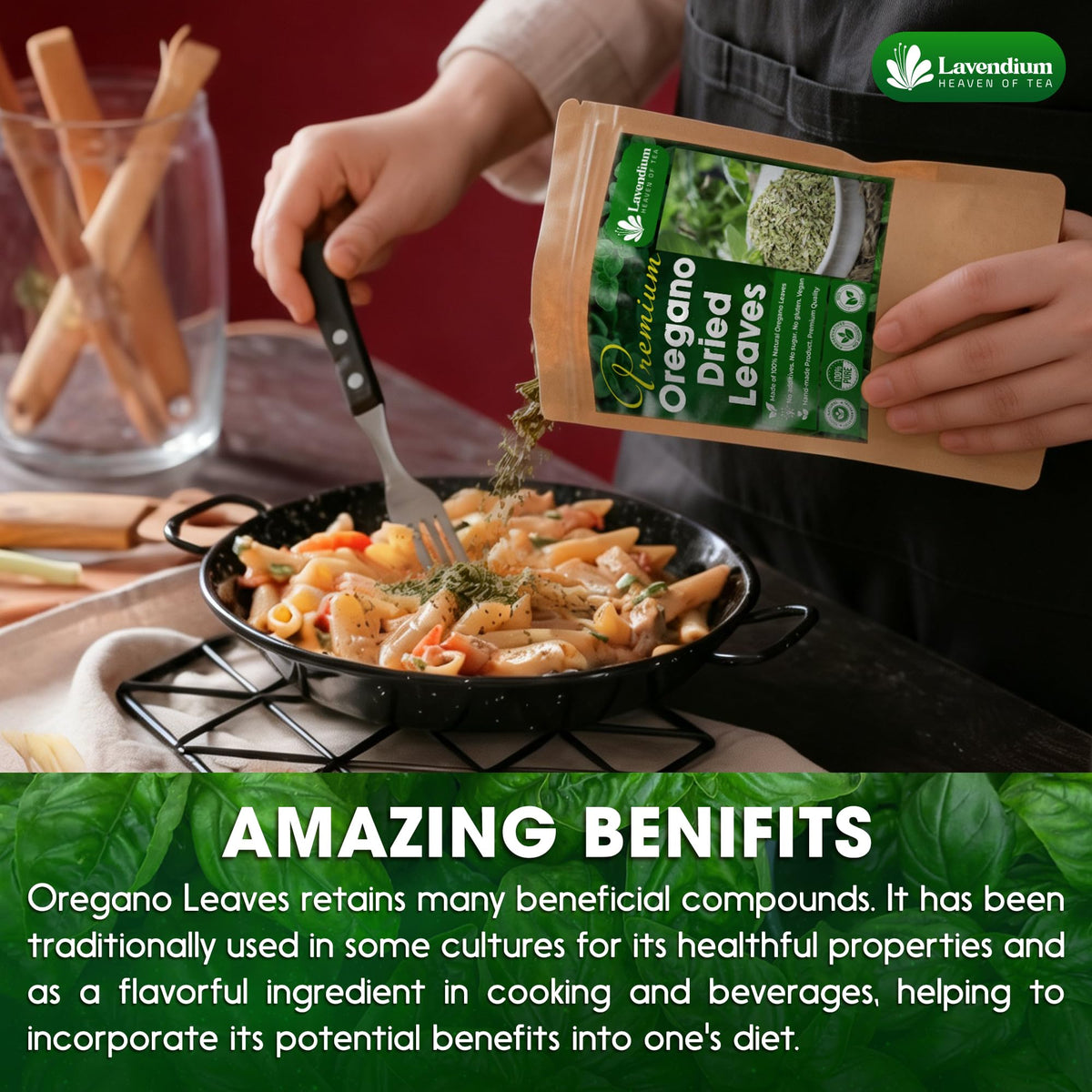 Lavendium oregano leaves in kitchen setup for easy pantry use.