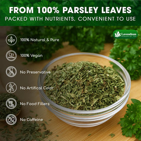 Lavendium parsley bag open with spoon highlighting convenient seasoning.