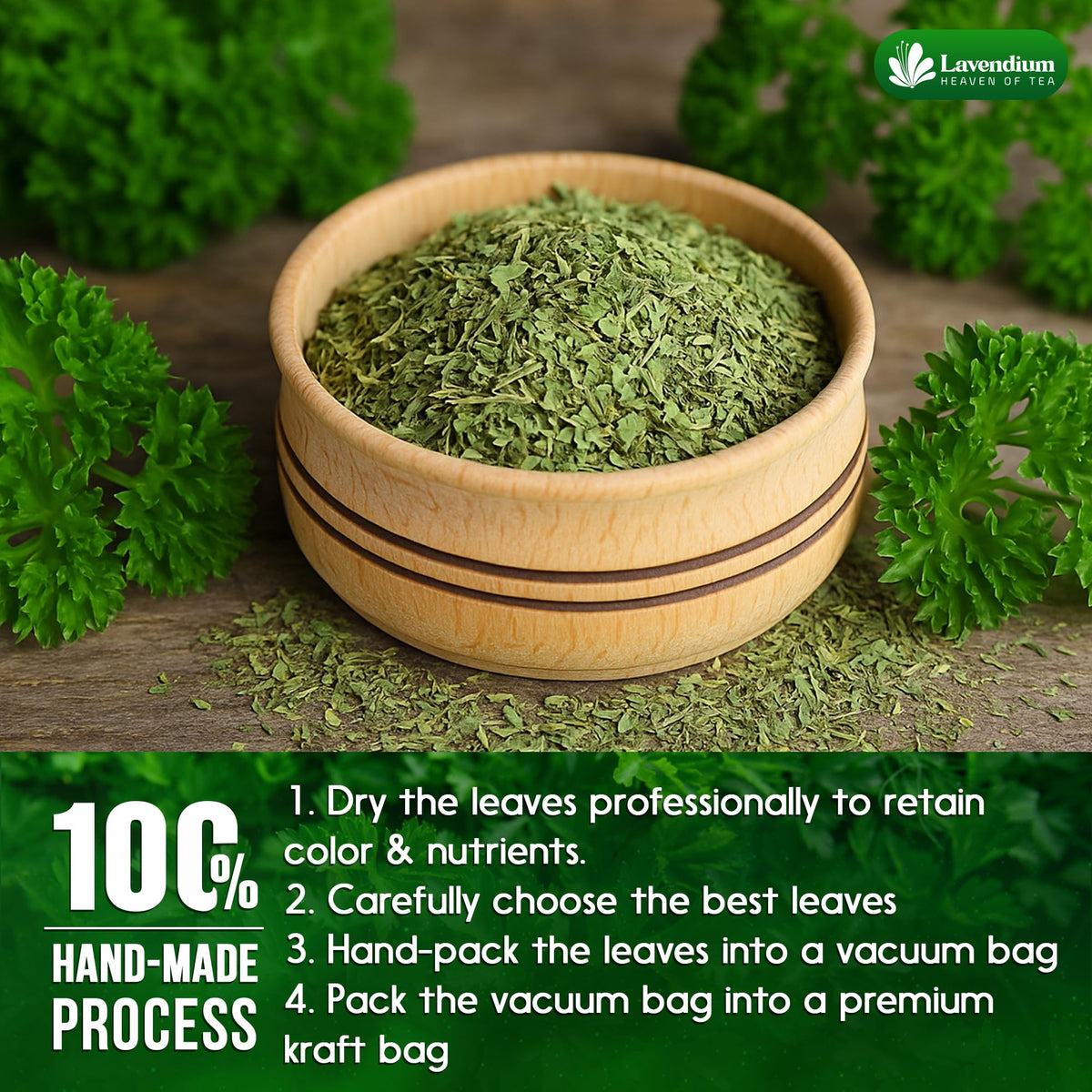 Lavendium parsley in a marination bowl for flavorful marinades.