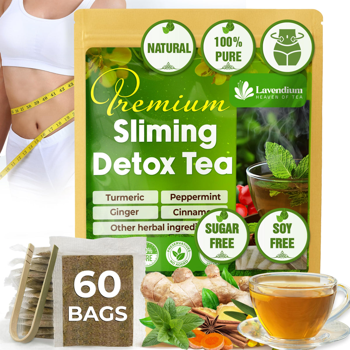 Lavendium Siimming Detox Tea bag in cup ready to steep for a soothing routine