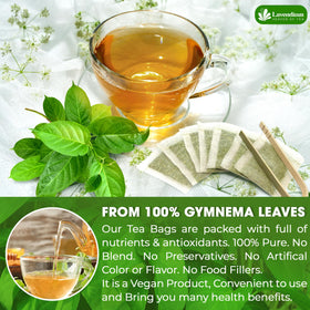 Lavendium tea bags packaging front highlights vegan, no sugar ingredients.