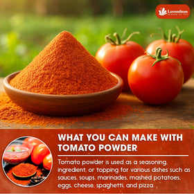 Lavendium tomato powder eco-label demonstrating sustainably sourced production.
