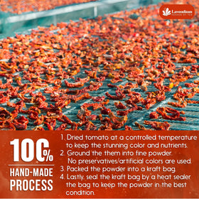 Lavendium tomato powder in a spice-blend setup highlighting gluten-free vegan-friendly option.