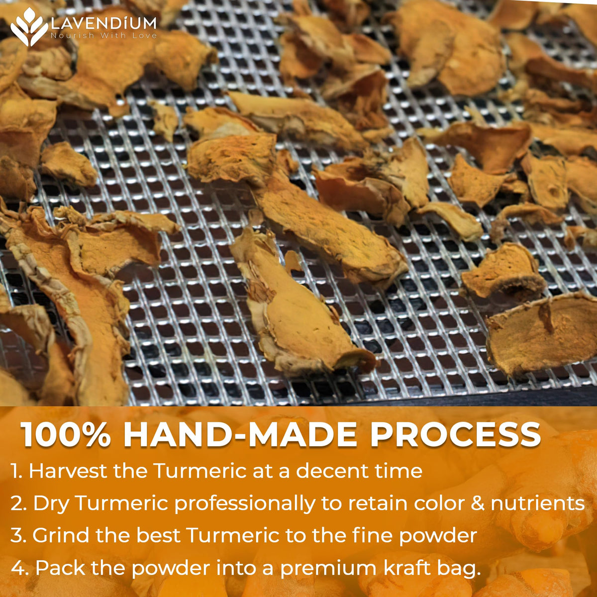 Blend Lavendium turmeric powder into smoothies for color and flavor.