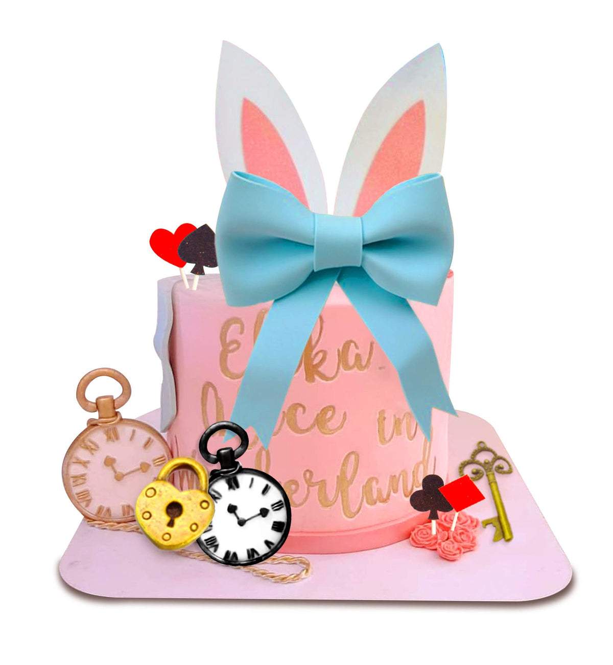 LaVenty Alice blue bows brighten the cake centerpiece.