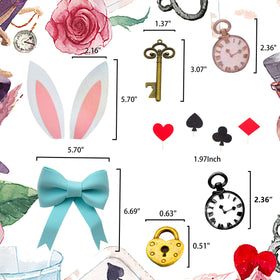 LaVenty Alice clock cake decor piece creates playful fantasy mood.