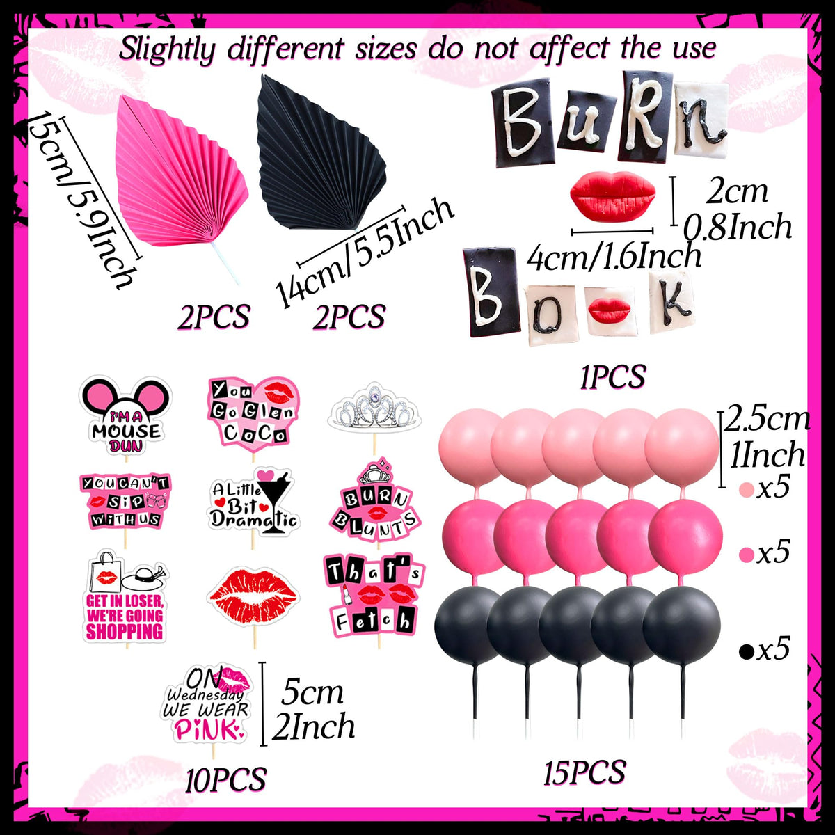 LaVenty Burn Book cake topper complements mean girl party decor elegantly.