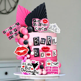 LaVenty Pink palm leaf cake decoration adds colorful tropical touch.