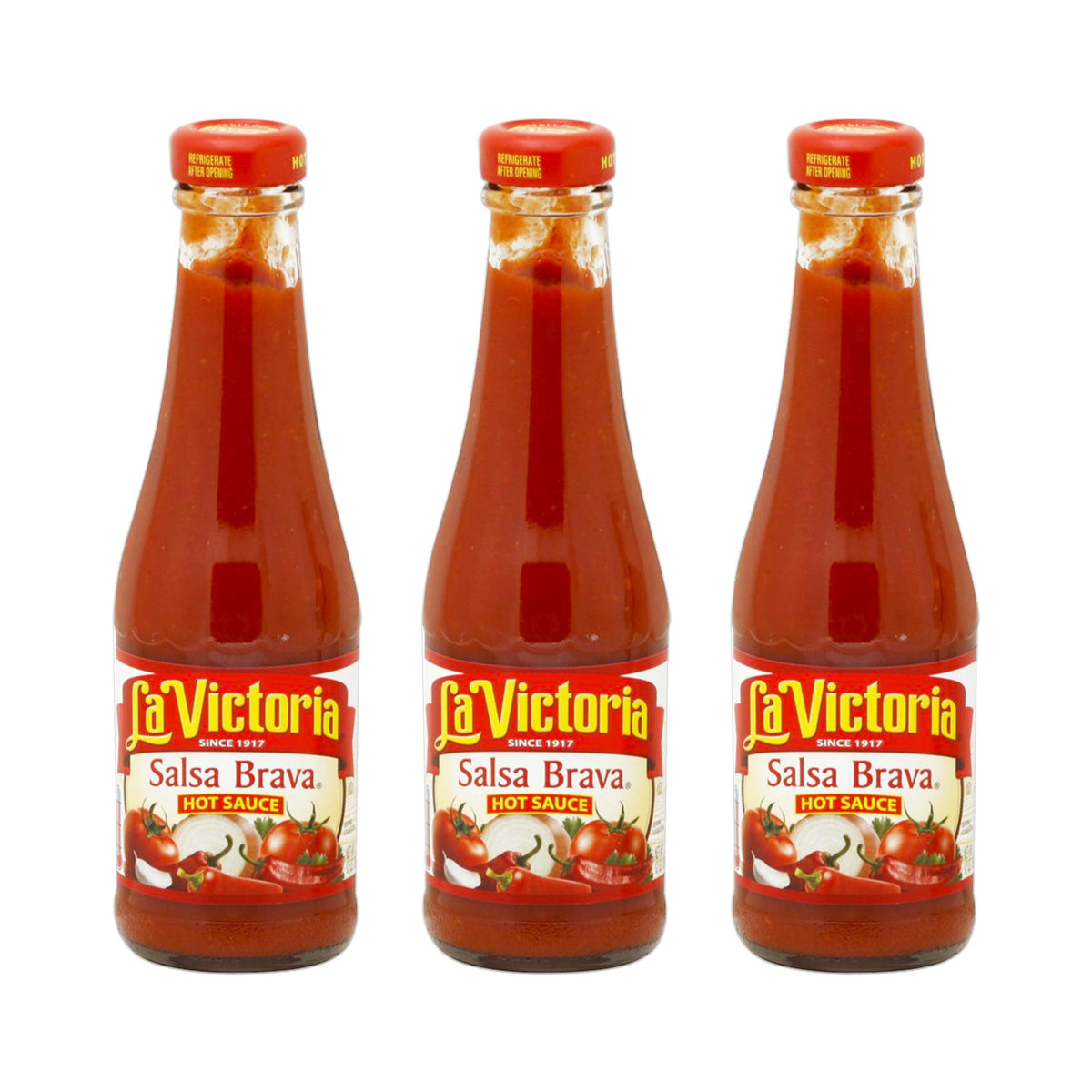 La Victoria hot salsa brava bottle ready to spice up tacos and nachos.