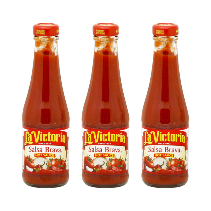 La Victoria hot salsa brava bottle ready to spice up tacos and nachos.