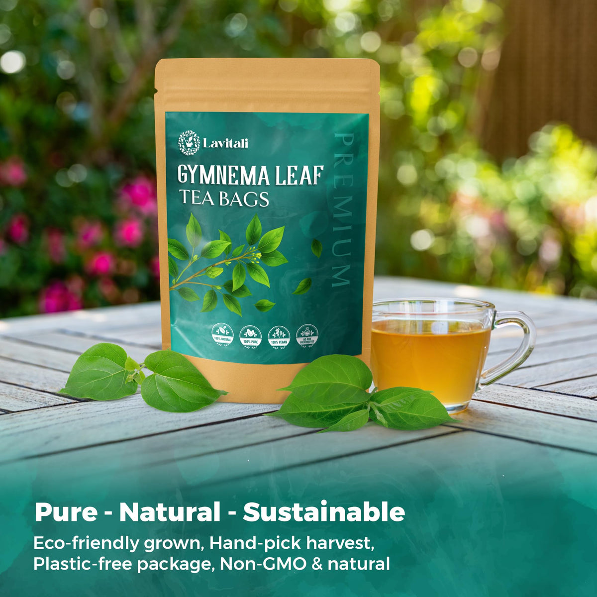 LaVitali iced tea setup illustrates refreshing caffeine-free option for warm days.