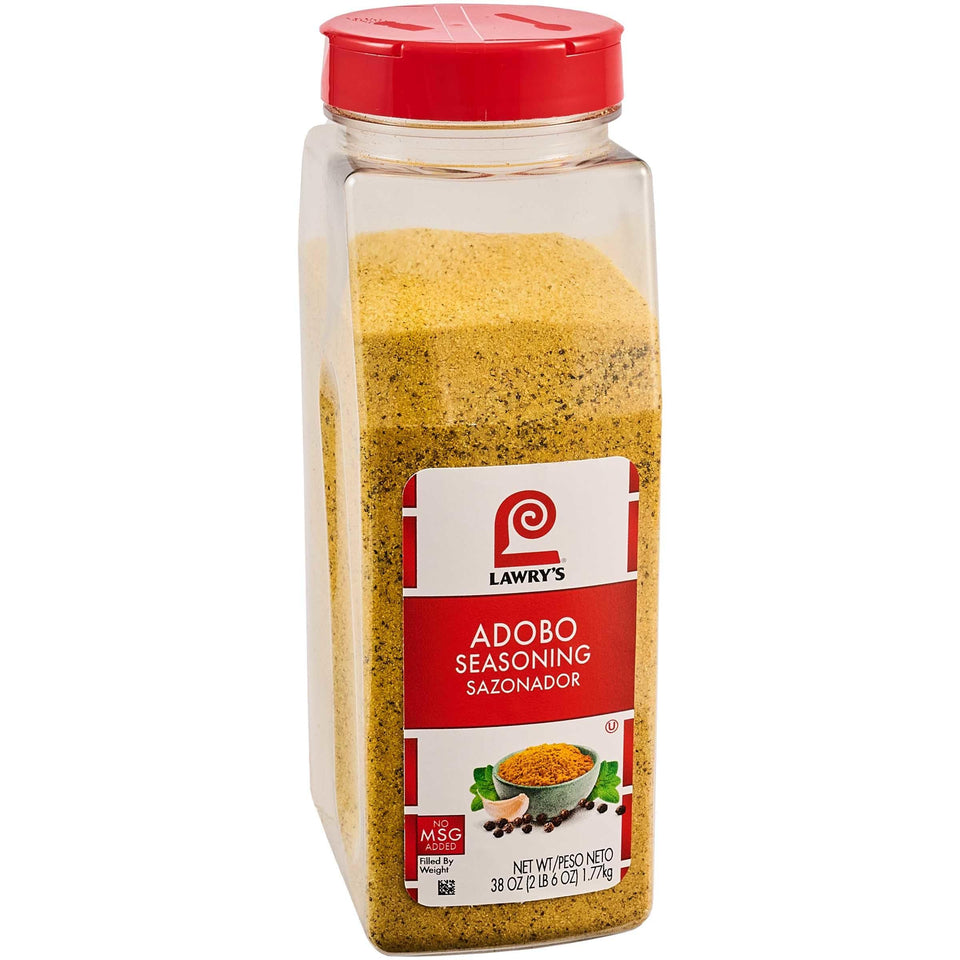Lawry’s Adobo Seasoning 38oz bottle offers versatile all-purpose flavor for meats.