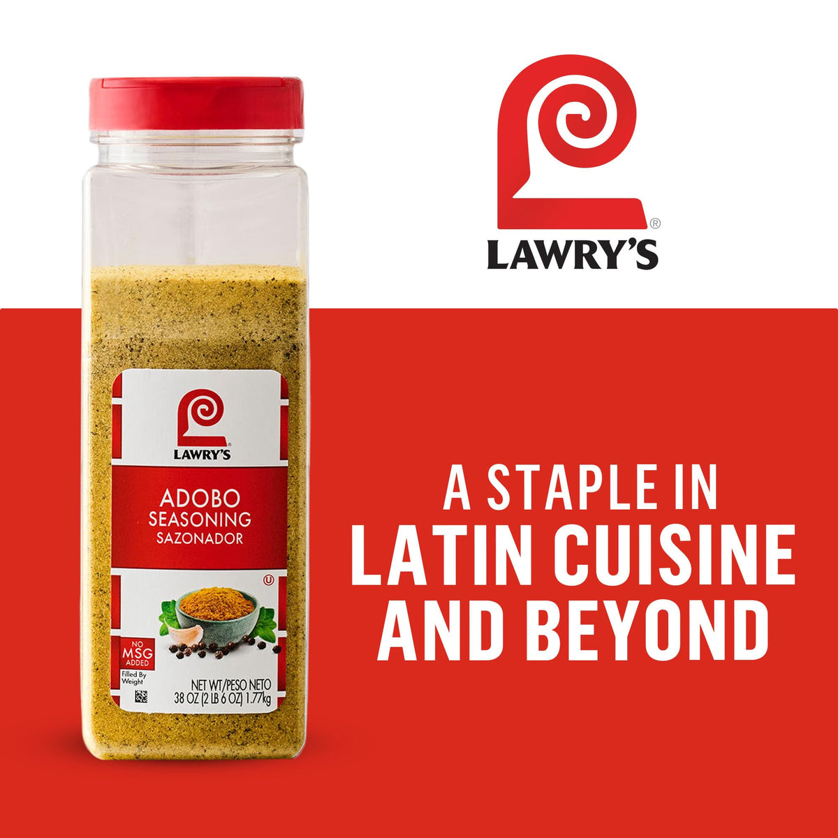 Lawry’s Adobo spice shaker ready for quick, even seasoning.