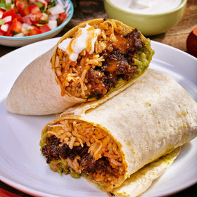 Lawry's Burrito Spice seasoned ground beef with mix ready for tortillas.