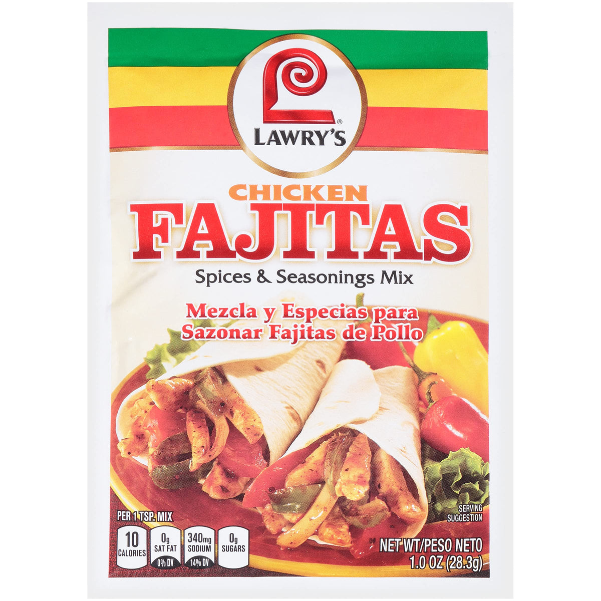 Lawry's Chicken Fajitas Spices bottle front showcases bold flavor for weeknight dinners