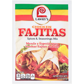 Lawry's Chicken Fajitas Spices bottle front showcases bold flavor for weeknight dinners