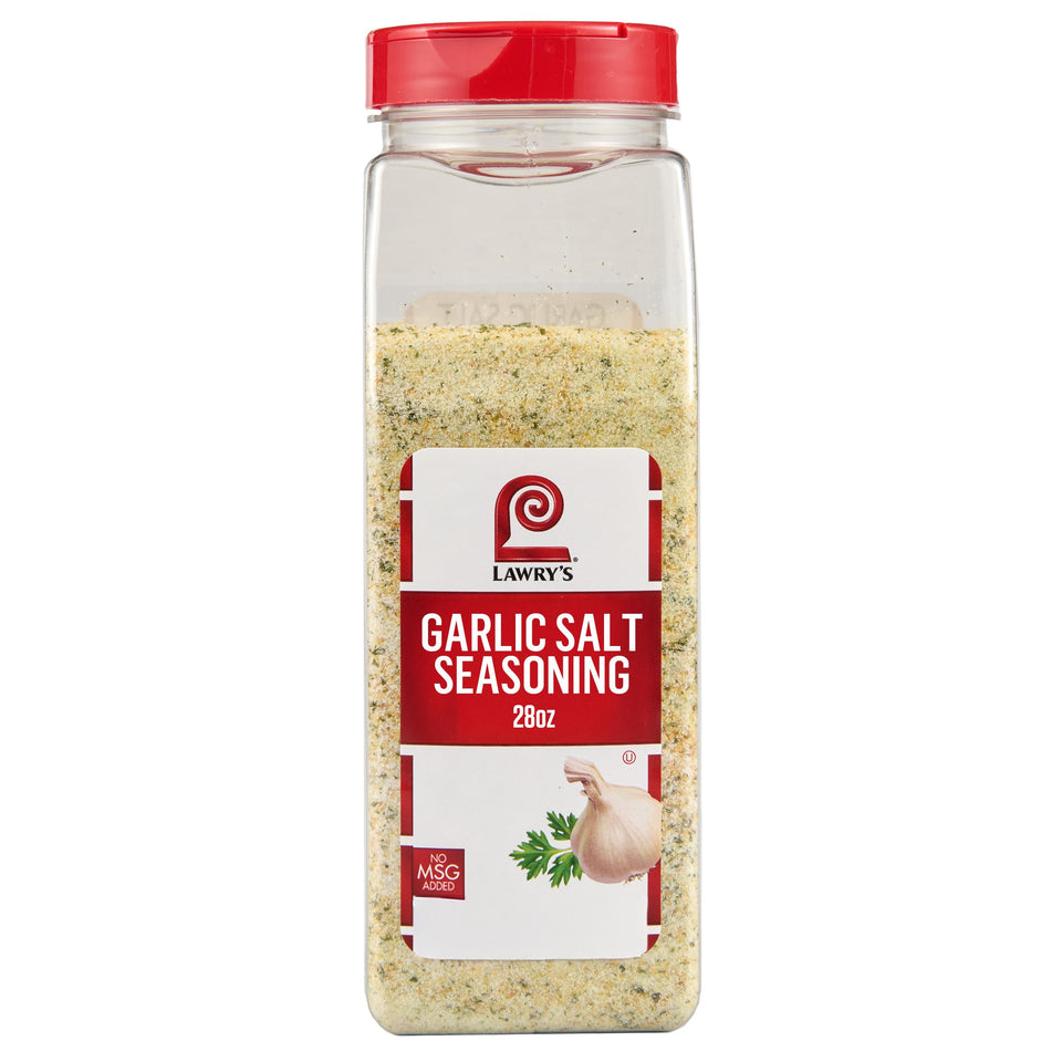 Lawry's garlic salt with parsley bottle adds aroma to meals.