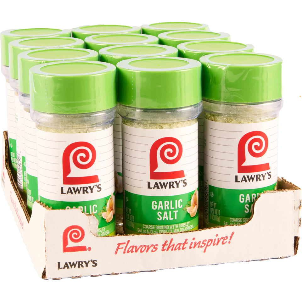 Lawry's Coarse Ground Parsley Garlic Salt bottle front view, versatile everyday seasoning