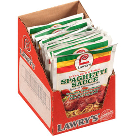 Lawry's Extra Rich Spaghetti Sauce Mix bottle closeup for rich, simmer-ready flavor