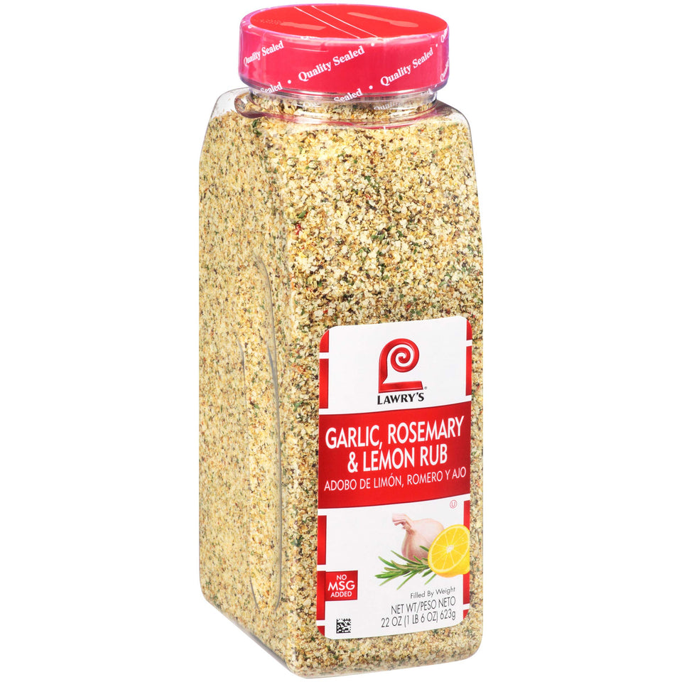 Lawry's Garlic Rosemary Lemon Rub bottle front view for quick flavor prep