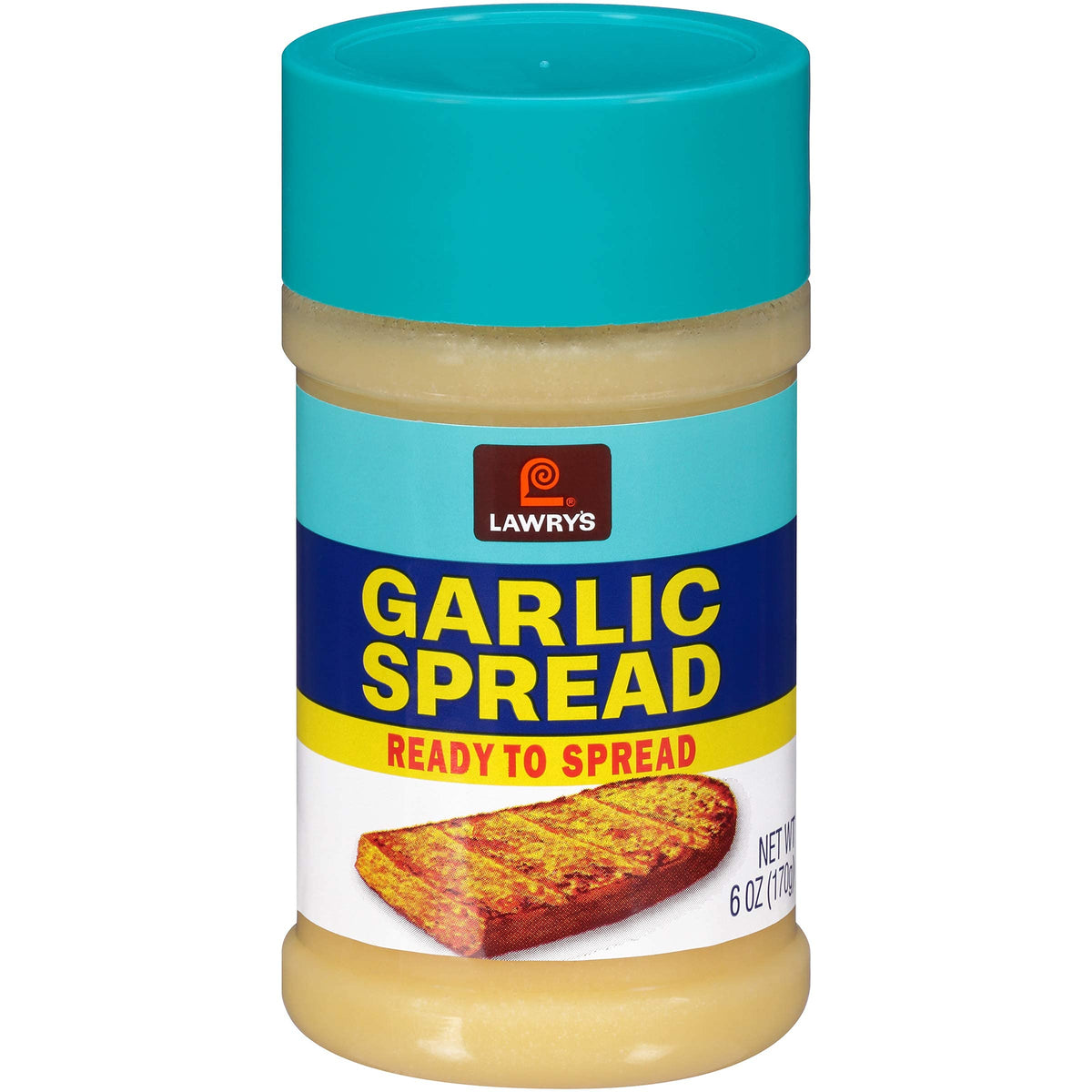 Lawry's Garlic Spread tub front for quick garlic bread flavor.