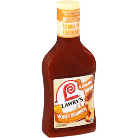 Lawry's Honey Bourbon marinade bottle pour, ideal for quick chicken wings.