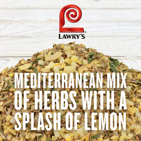 Closeup of Lawry's Key West blend highlighting basil, thyme and lemon zest for aroma.