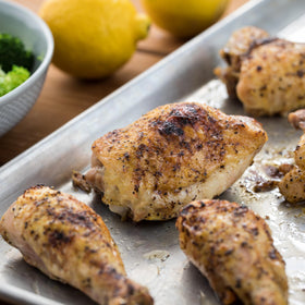 Ingredients highlight lemon, garlic, cracked pepper, dill seed and rosemary.