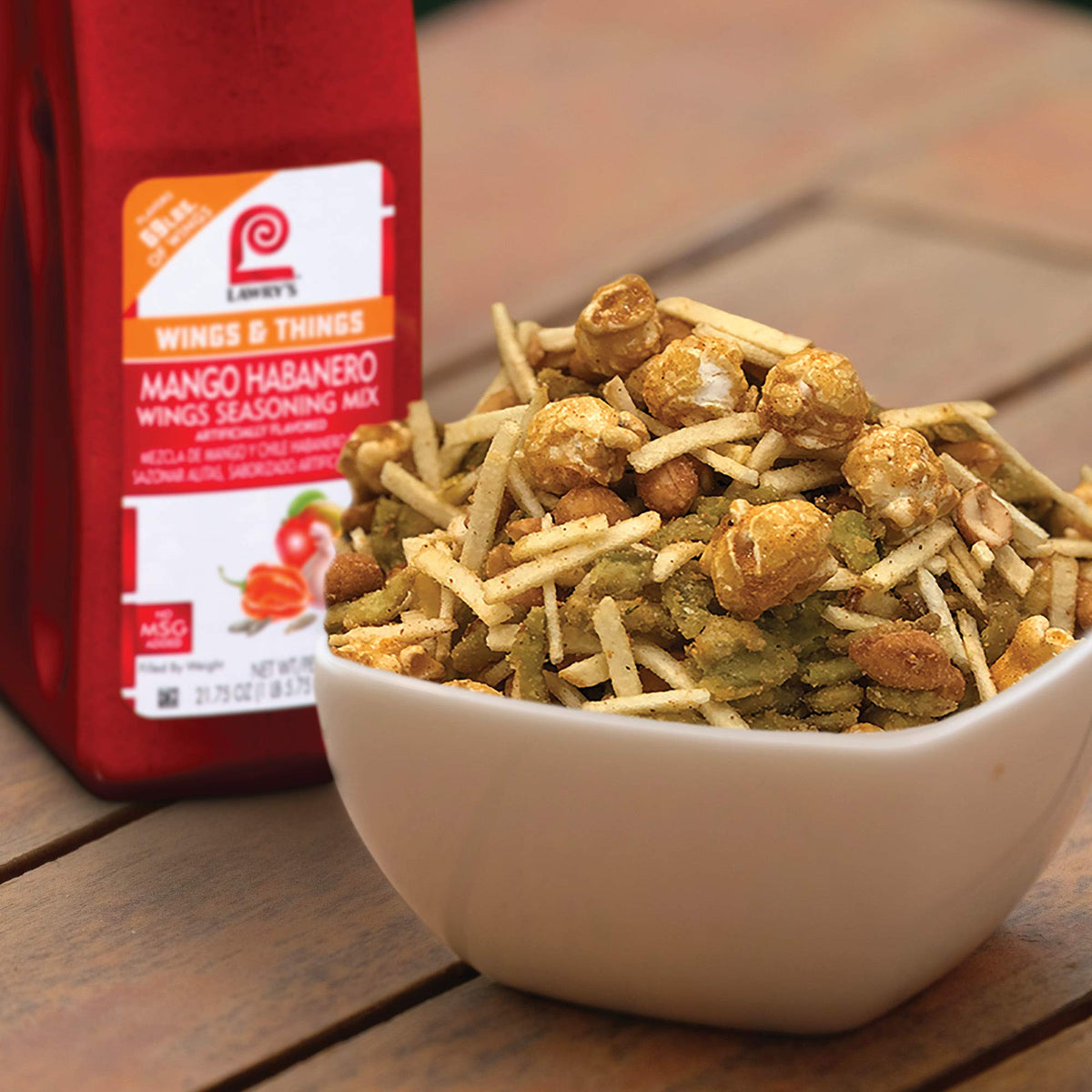 Lawry's Mango Habanero Wings Seasoning Mix on wings as a dry rub.