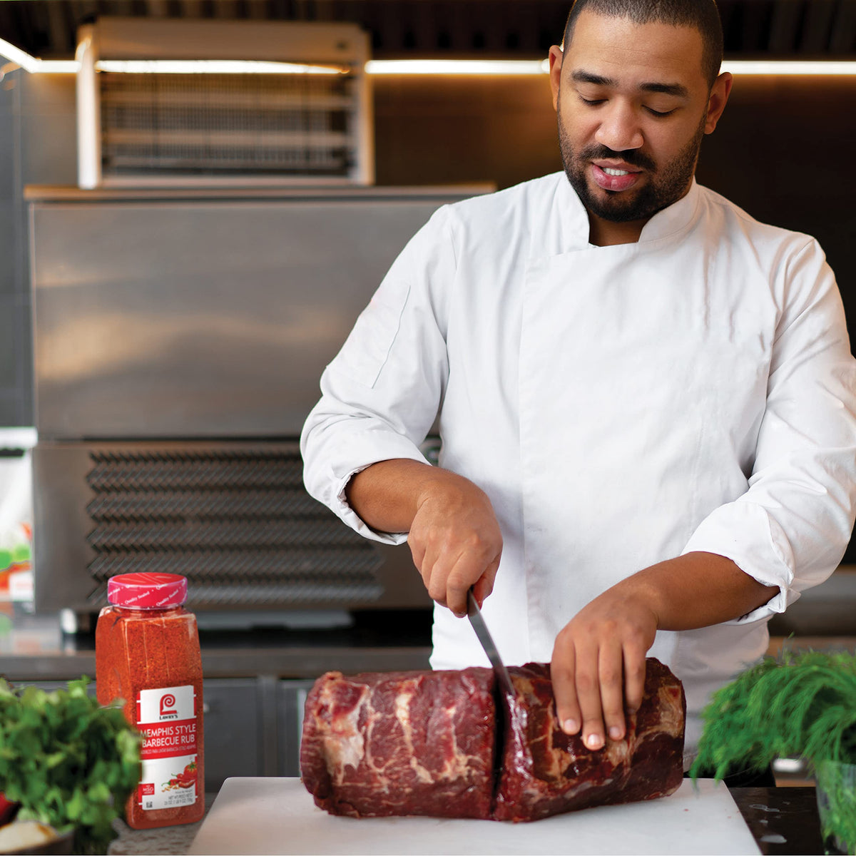 Brisket rubbed with Lawry's Memphis Barbecue Rub for even juiciness