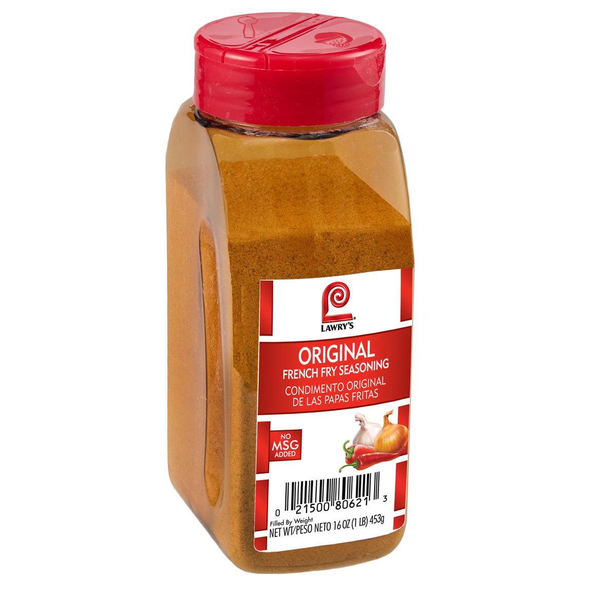 Lawry's Original French Fry Seasoning bottle on counter enhances fries with savory flavor