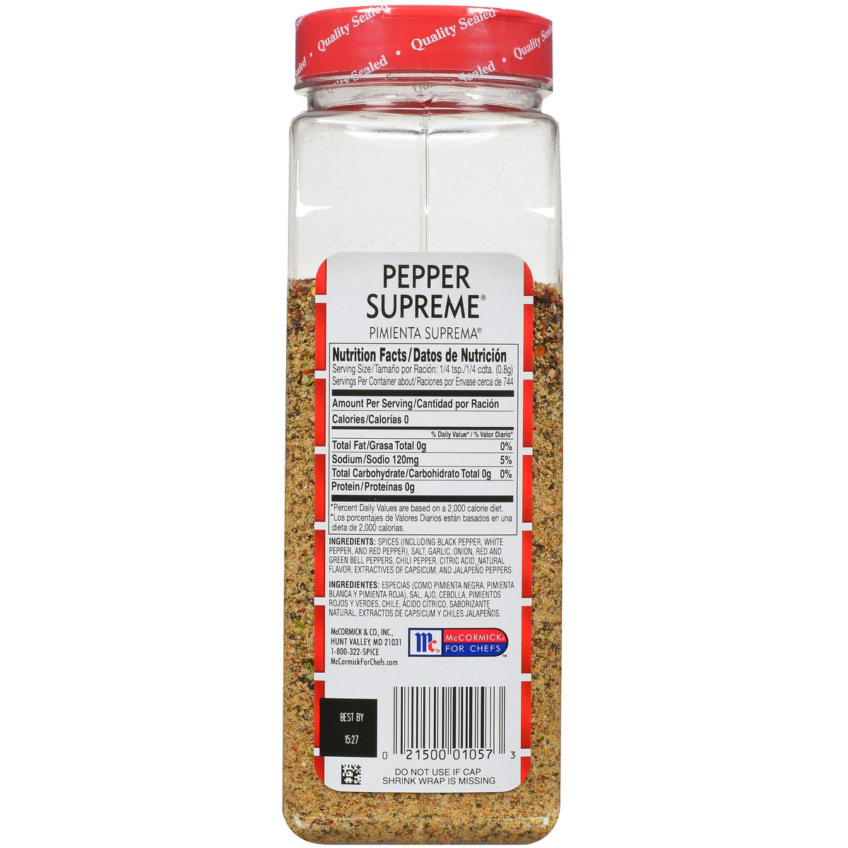 Lawry's Pepper Supreme bottle pour capturing easy seasoning for meals