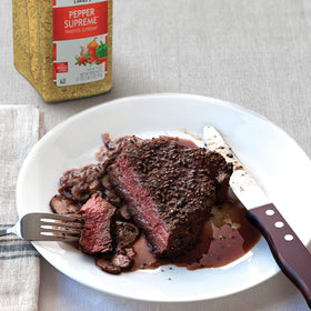 Lawry's Pepper Supreme used as steak rub for bold sear