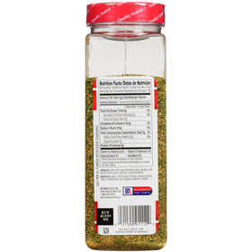 Close-up of Lawry's Salt Free seasoning shaker highlighting the herb-forward profile for salt-free seasoning.