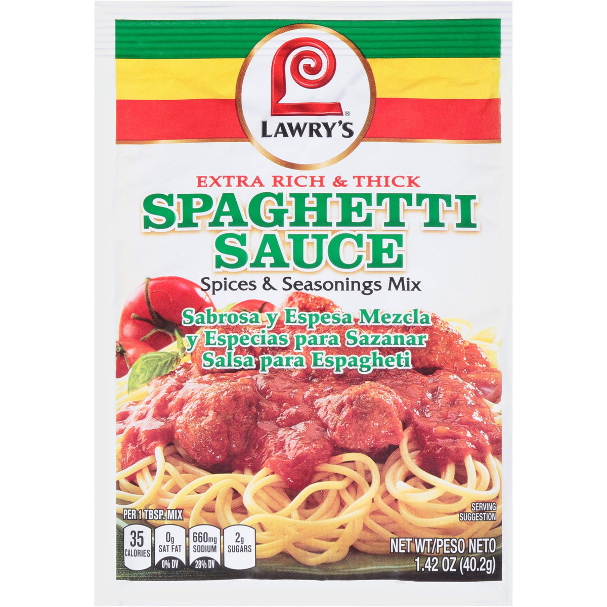 Lawry's spaghetti sauce mix ingredients bowl shows herbs and cheese