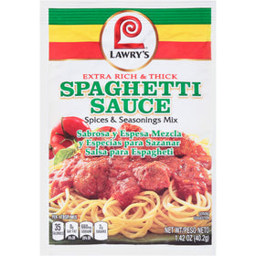 Lawry's spaghetti sauce mix ingredients bowl shows herbs and cheese