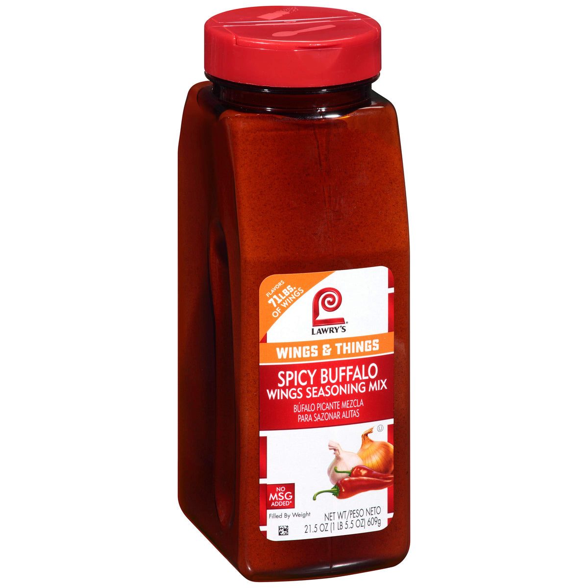 Lawry's Spicy Buffalo Wings Seasoning Mix bottle for bold wing flavor prep.