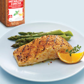 Seasoned meat crust formed using Lawry's Citrus Basil Garlic Rub