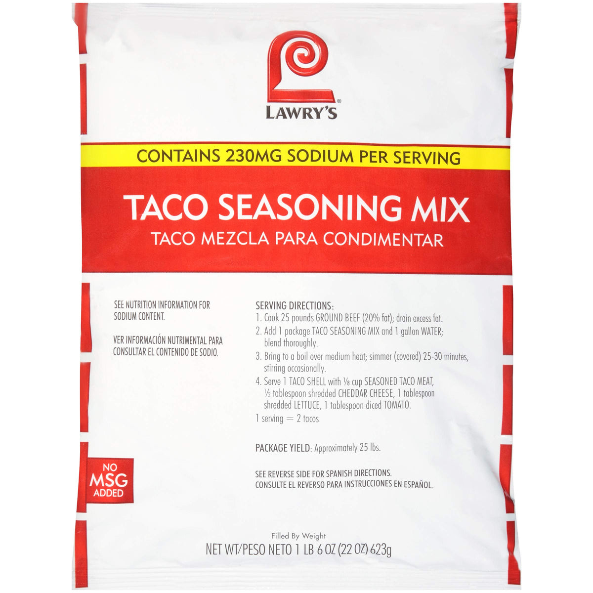 Lawry's Taco Seasoning Pack 22oz ready-to-use flavor boost for tacos