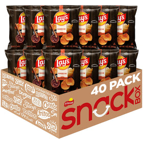 Lay's barbecue flavor potato chips 40-pack bags with savory, smoky profile for easy snacking.